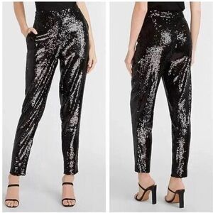 Express Sequin Black Leggings High Waisted Stretchy Pants Size XL NWT